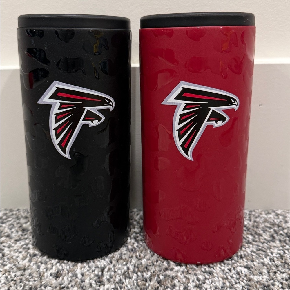 Atlanta Falcons Set of 2 Skinny Can Koozies Leopard Print Sporty